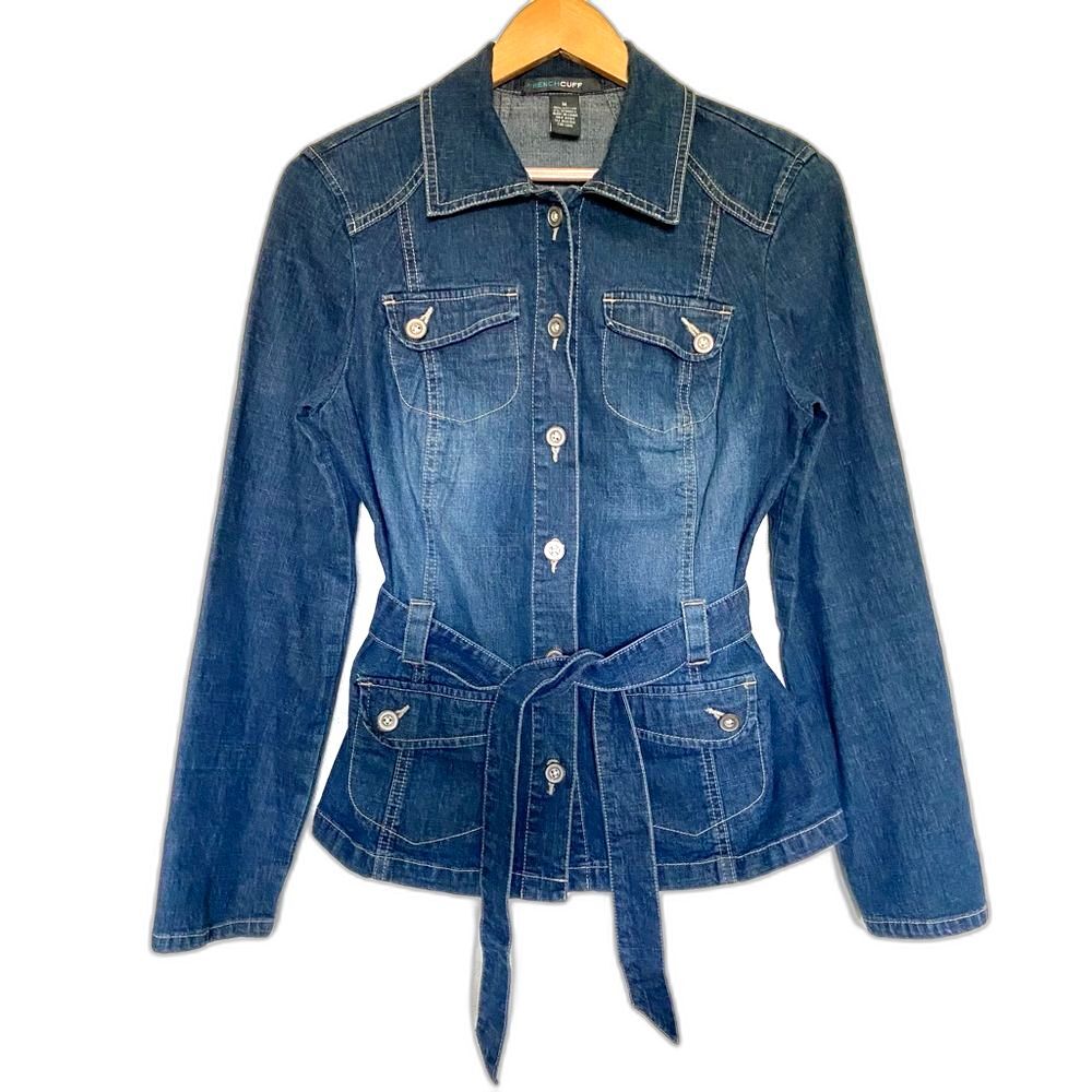 French Cuff Belted Denim Jacket
